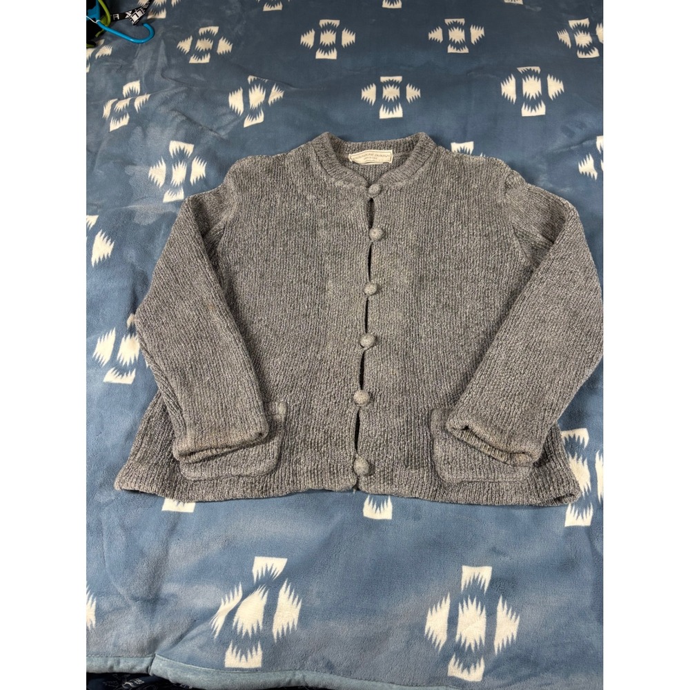 French Rags Grey Knit Button Front Cardigan Sweater Made in USA Women Pockets